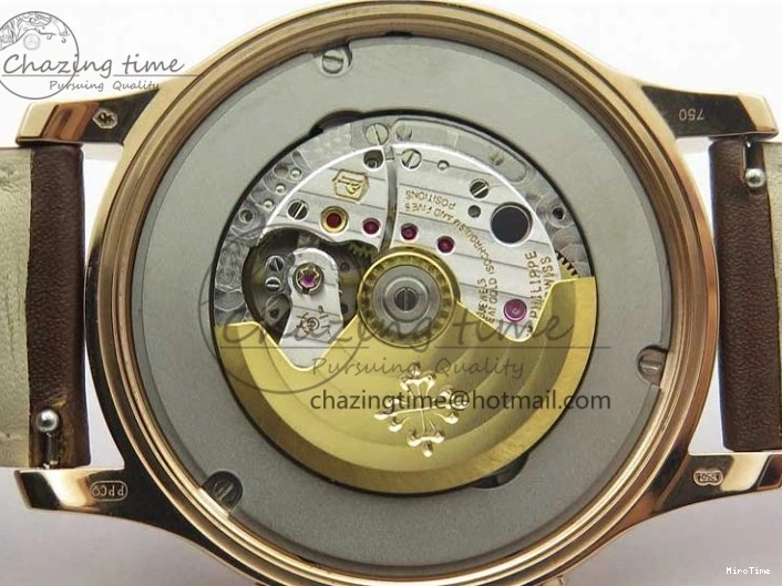 MIROTIME 1219 Calatrava 5524R Pilot Travel Time RG GRF Brown Dial on Brown Leather Strap MIYOTA TopPick 7155